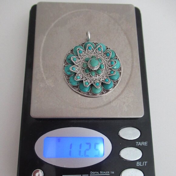 Vintage Estate Jewelry 925 Sterling Silver and Turquoise Pill Box Locket Pendant - Picture 11 of 12